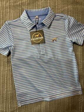 Fieldstone Youth Marshall Performance Polo Sky Blue Striped Toddler 4T
